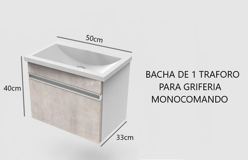 Vanitory Colgante 50cm Concreto + Bacha Marmolina 1ag Itar Frente Concreto Laterales Blancos Bacha Blanca Un Agujero