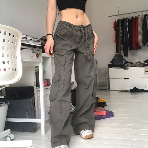 Pantalones Cargo Vintage Con MĂșltiples Bolsillos Para Hombre