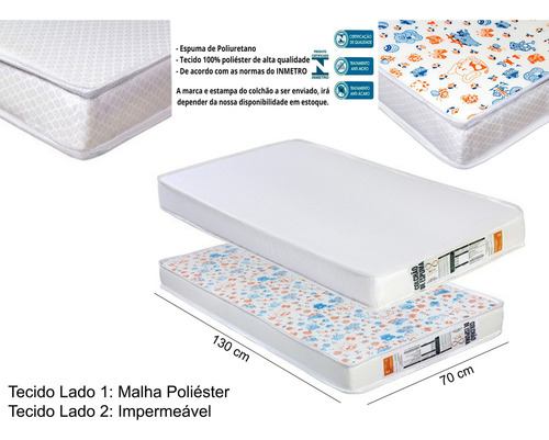 Colchão De Berço Espuma D18 Impermeável 130x0,70cm Modelo Americano NELoja