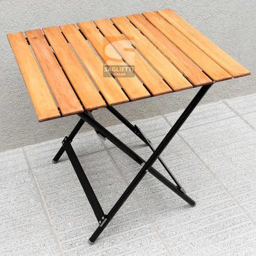 Mesa Plegable Alta Aluminio Madera Negra 75x66 Premium