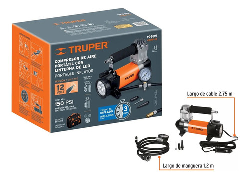 Inflador Compresor Aire 12v Para Vehiculos Neumatico Llantas