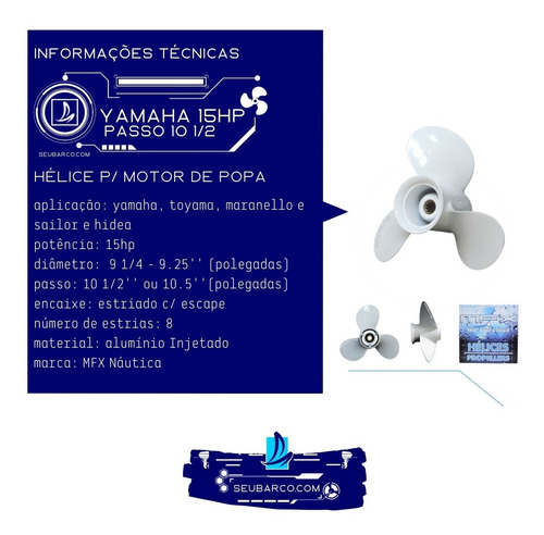 Imagem 5 de 10 de Hélice Para Motor De Popa Yamaha 15 Hp 9 1/4 X 10 1/2