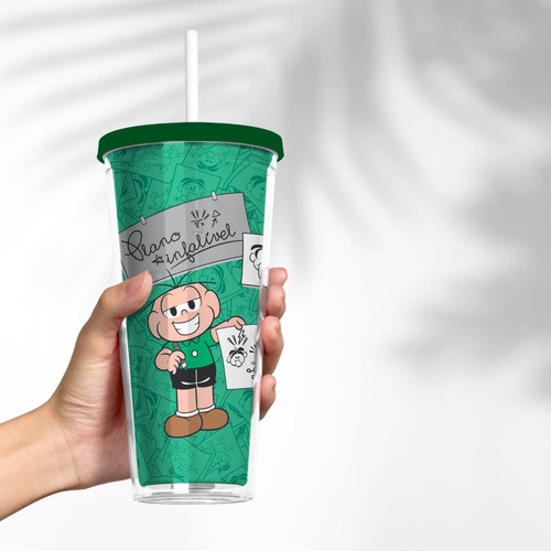 Copo Turma Da Mônica Super Resistente Com Canudo Cebolinha