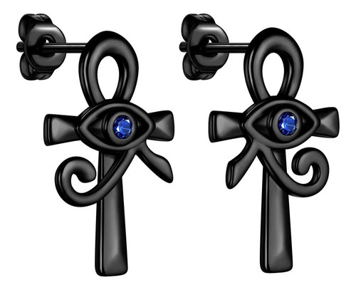 Beautlace Egipcio Ojo De Horus Cruz Stud Pendientes Negro Pi