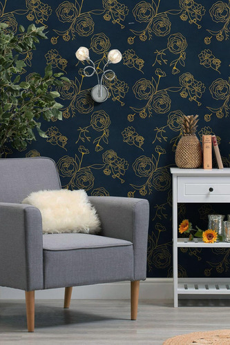 Papel Pintado Azul Oscuro Para Pelar Y Pegar, 196 X 17.3,...