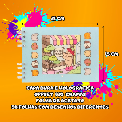 Kit Caderno Pintura Bobbie Goods Com Canetinha 60 Cores Azul
