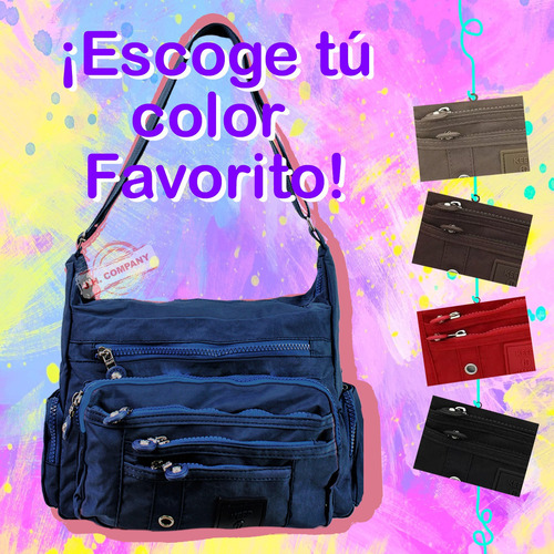 Bolsa Crossbody Multiples Compartimentos Moda Casual Jm-001 Color Negro / Bk