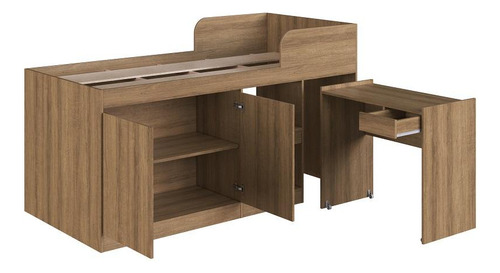 Cama Alta Solteiro Multifuncional Com Escrivaninha Mel