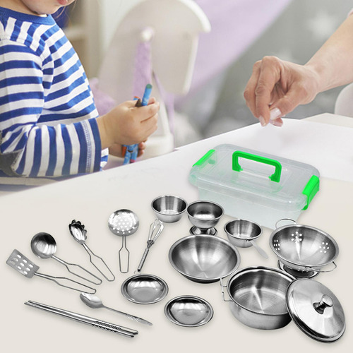 Mini Conjunto De Panelas De Aço Inoxidável Com 17 Peças