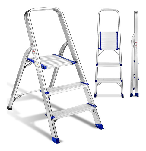 Escalera De 3 Escalones, Taburete Plegable De Aluminio Con P