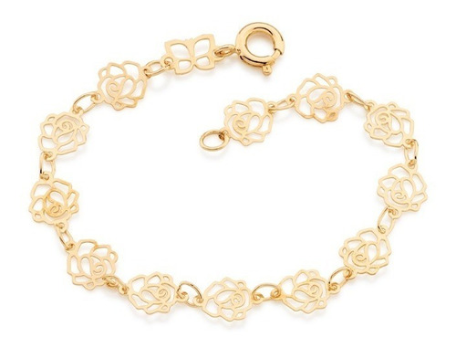 Pulseira Rommanel Folheado Ouro Infantil Rosas Vazadas Lindo Comprimento 14 cm Cor Dourado Diâmetro 14 cm