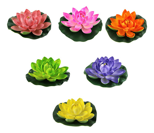 Flores De Loto Flotantes, Hojas De Loto Artificiales, 6 Unid
