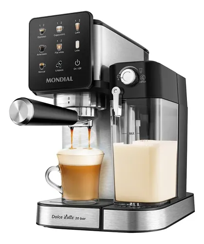 Cafeteira Espresso Automática Mondial Dolce Latte, 20Bar, 127V, Preto/Inox - CCL-01