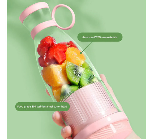 Licuadora Exprimidor Con Vaso Portátil Usb Recargable 380 Ml Rosa