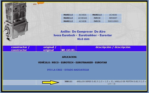 Anillos Compresor De Aire Iveco Eurotech Eurotraker 82.5 Mm
