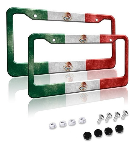 Par (2) Portaplacas Universales Bandera Vintage De Mexico