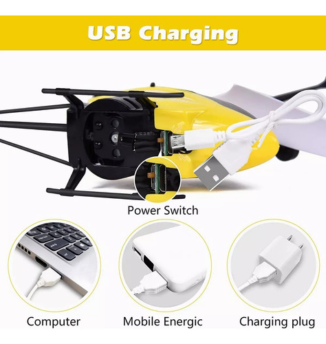 Helicóptero Control Remoto Recargable Niño Juguete Con Led