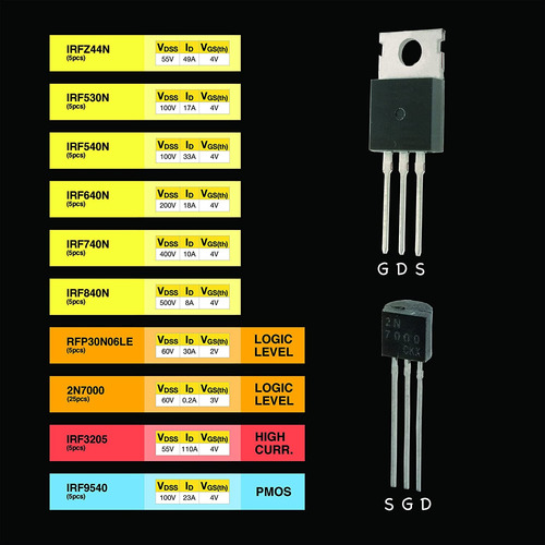 Eeeee 10 Valores 70 Piezas Logic Level Pmos Nmos Kit Mosfet