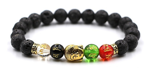 Pulsera De Hombre Y Mujer Piedra Volcanica Buda Mantras