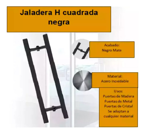Jaladera Cuadrada Negra Inoxidable Tipo H 150 Cm Para Puerta