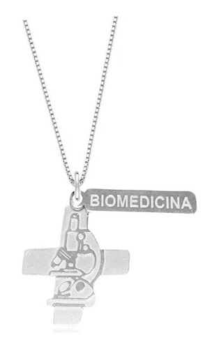 Colar Com Pingente Biomedicina 45cm Prata 925 Cor Prateado