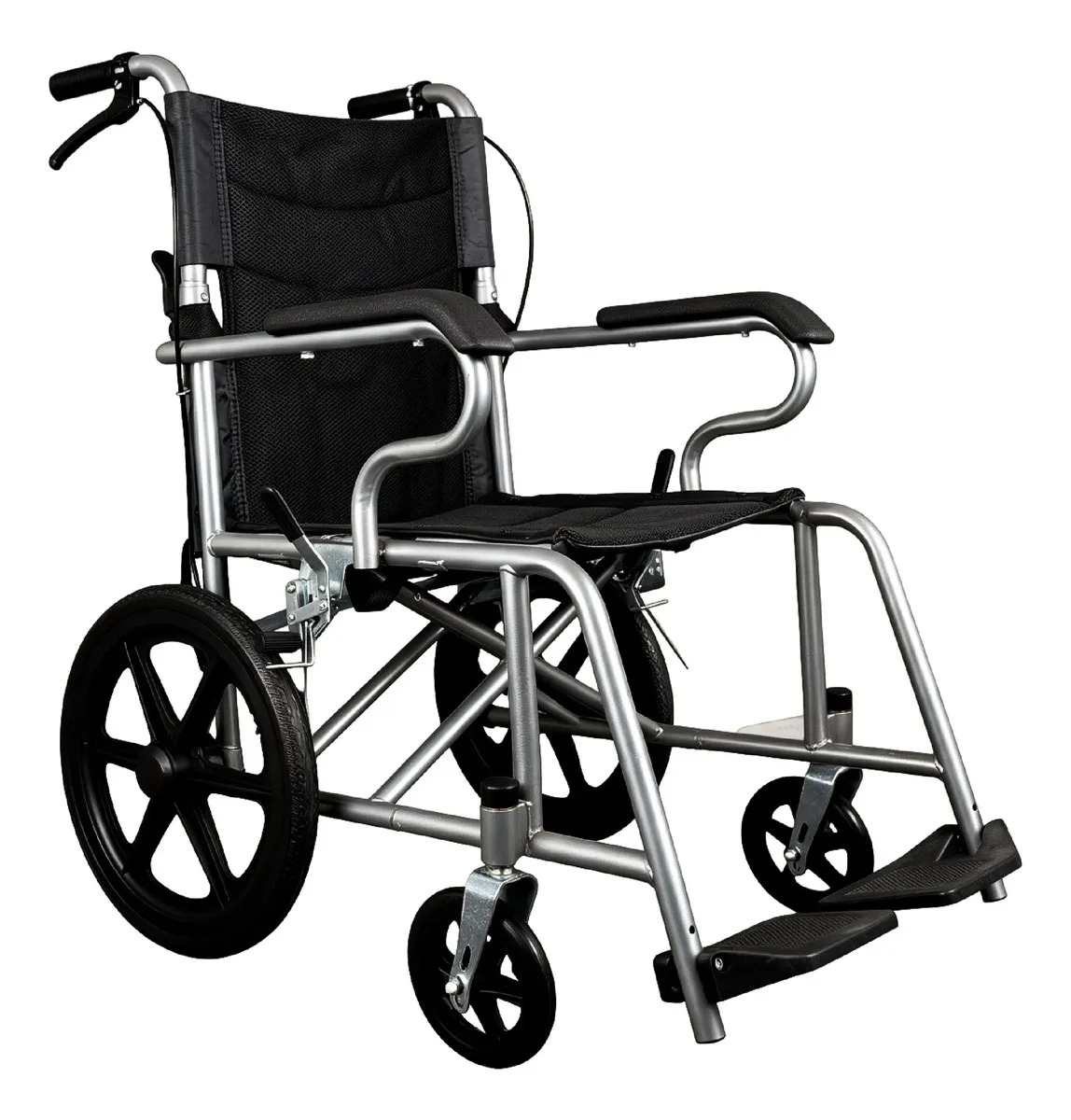 Silla De Ruedas Plegable Ligera Con Doble Sistema De Freno Color Negro