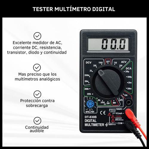 Tester Multímetro Digital Amperímetro Profesional Con Cables