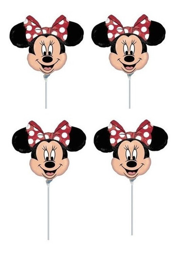 4 Globos Minnie Mouse Moño Rojo Red Met 14in P Arreglo Aire