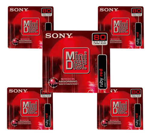 Sony Recordable Minidisc 80-minutes 5 Pzas Pack Ruby Red