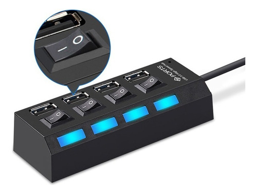 Hub Usb 2.0 4 Puertos Switch Individual Luz Led Indicadora