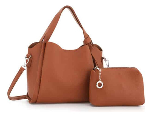 Set De Cartera La Chapelle Dos Piezas Con Monedero Caramelo Lisa Níquel Caramelo
