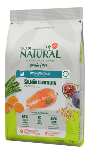 Guabi Natural Grain Free Gato Castrado Salmão Lentilha 7,5kg