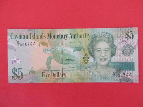 Gran Billete Inglaterra Islas Cayman 5 Dolares Año 2010 Unc