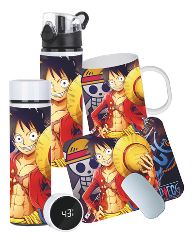 Set Botella Monkey D Luffy Onepiece Tazón, Termo, Mousepad