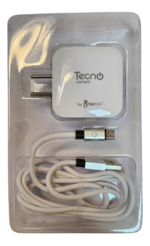 Imagen 3 de 4 de Cargador De Pared 3.1 A Blanco Con Cable Mallado Micro