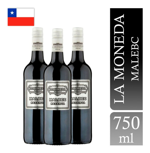 Caixa De 3 Vinhos Tinto Chileno La Moneda Malbec Chile 750ml