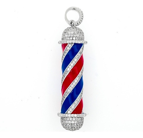 Dije Plata De Barber Pole Con Incrustaciones De Zirconias