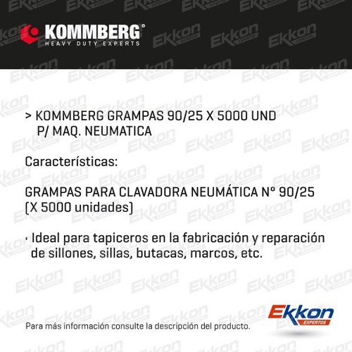 Imagen 2 de 8 de Grampas 90/25 Clavadora Neumática 5000 Unidades Kommberg