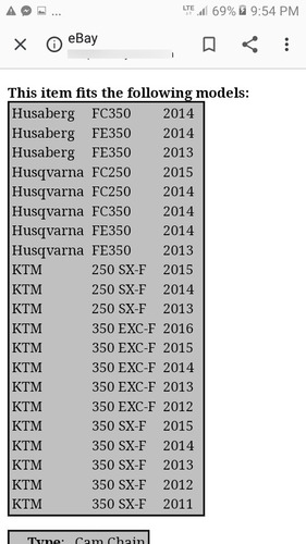 Cadena De Tiempo Ktm 350 Exc Todos Los Años