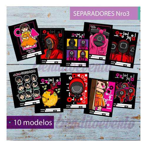 Kit Imprimible Juego Calamar Etiquetas Escolares Separadores