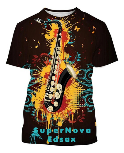 Camiseta Casual Manga Corta Estampado Saxofón 3d