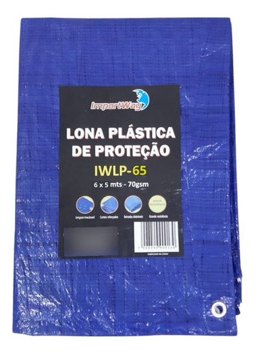 Lona Encerada Impermeável 6x5m Multiuso C Ilhós Carga 70g/m