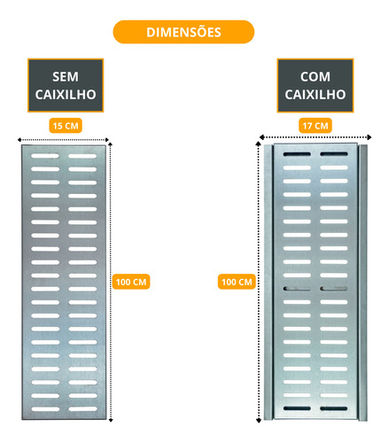 Ralo Linear 15x100 Grelha Inox Escovado Com Suporte Caixilho
