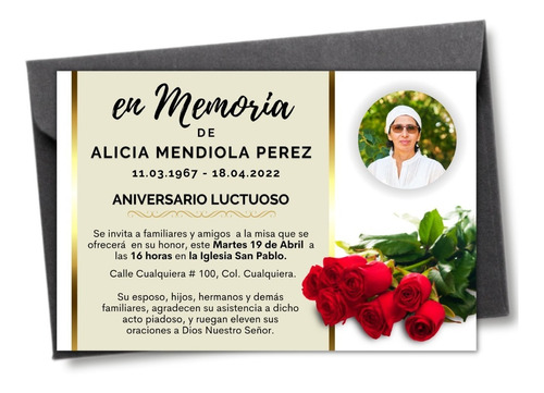 Tarjeta Invitación Esquela Aniversario Luctuoso Novenario