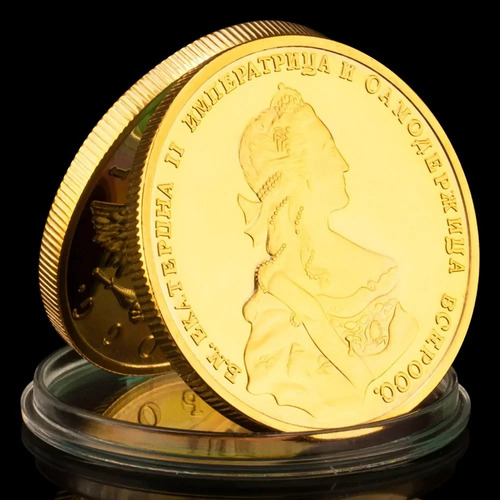 Moeda Lembrança Rainha Catarina Da Rússia - Banhada Á Ouro