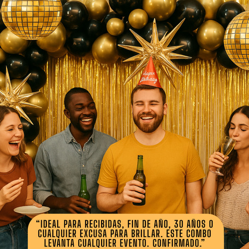 Combo Globos Deco Fiesta Tematica Kit Bola Boliche Dorado