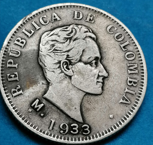 Colombia 50 Centavos 1933 Con M Plata