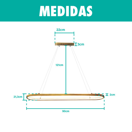 Pendente Led Oval Dourado Quarto Cozinha Mesa Controle 3 Tons Dimmer Moderno Forro Gesso Bancada Casa Attract 4x4sc
