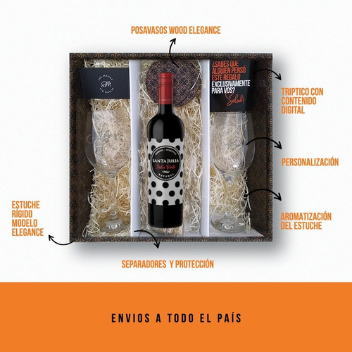 Box Vino Santa Julia Dulce Malbec + 2 Copas Grabadas Regalo