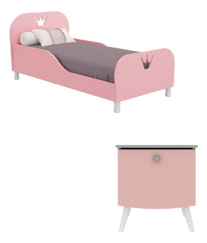 Combo Mini-cama + Mesa De Luz Infantil Rosa Artis